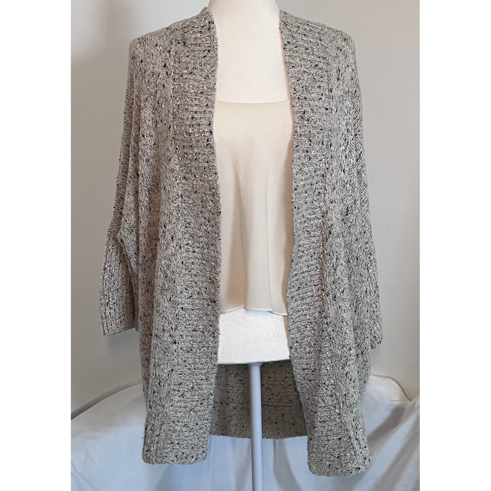 Chico's Open Front Cardigan Women Size XL Gray White Marled Knit Minimalist